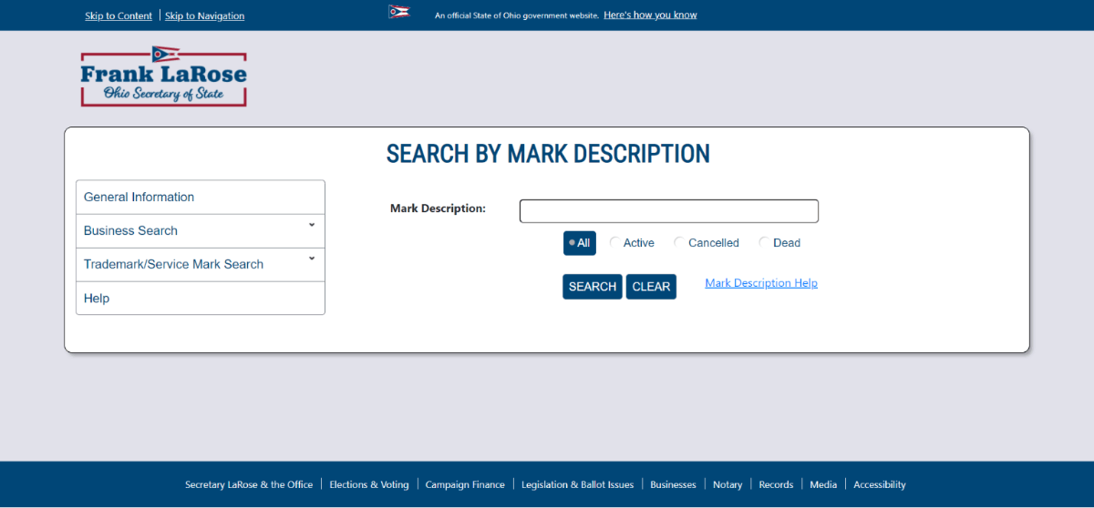ohio search by mark description