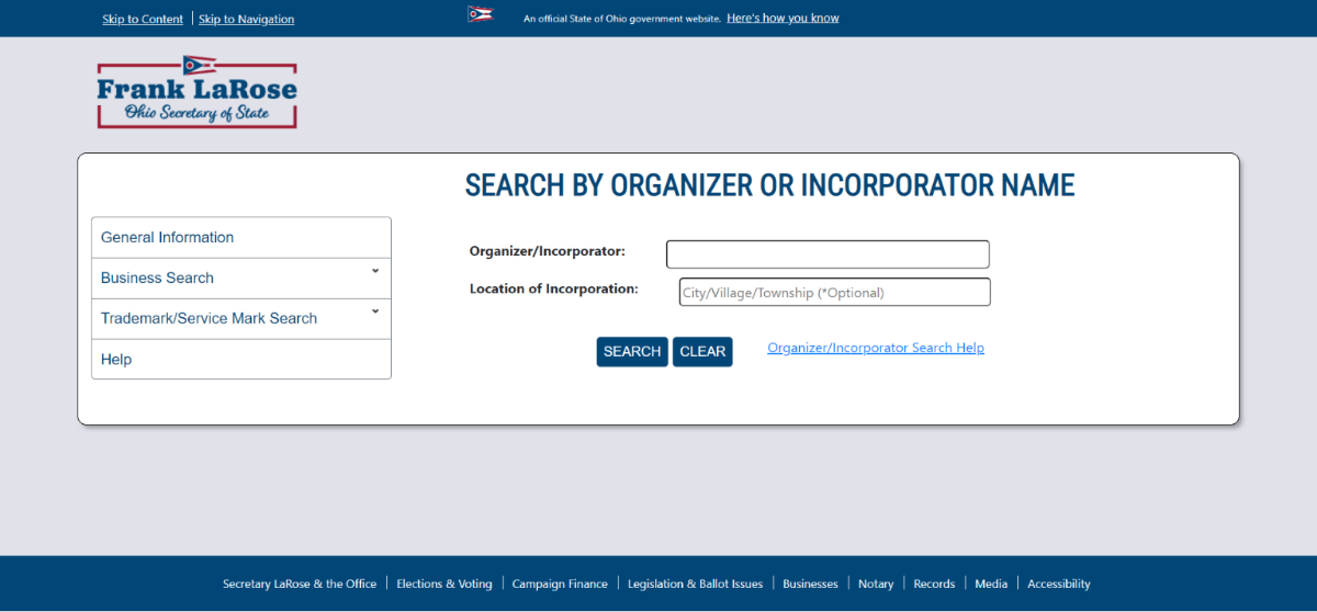 ohio search by organizer name
