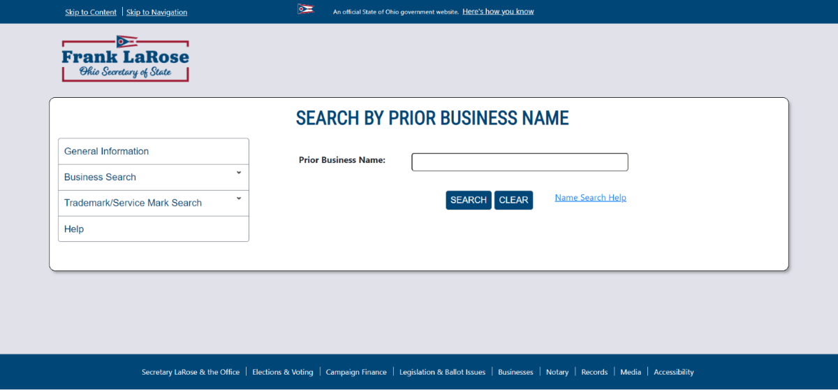 ohio search by prior business name